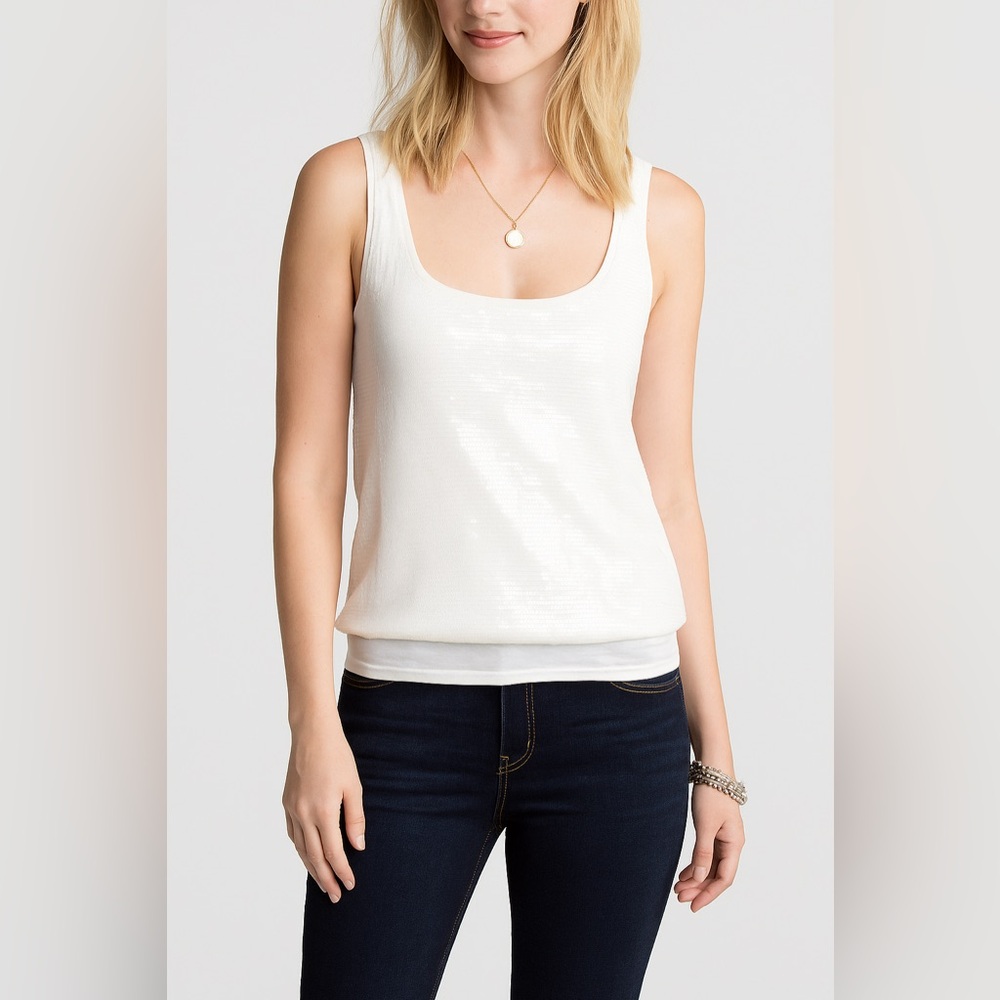 EUC Bailey 44 White Sequin Tank Top Size Large